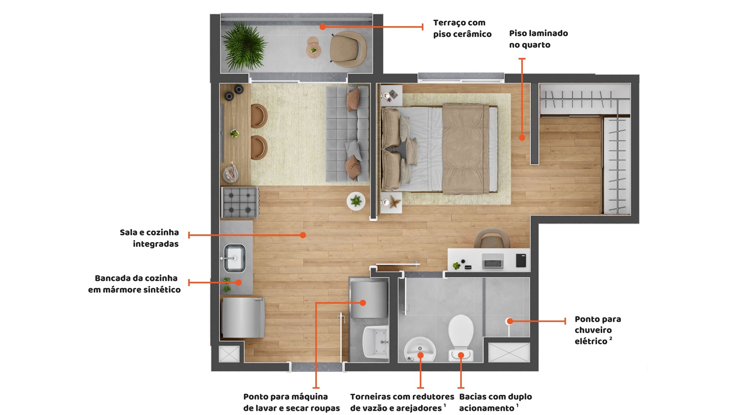 1 quarto, c varanda, espaço closet