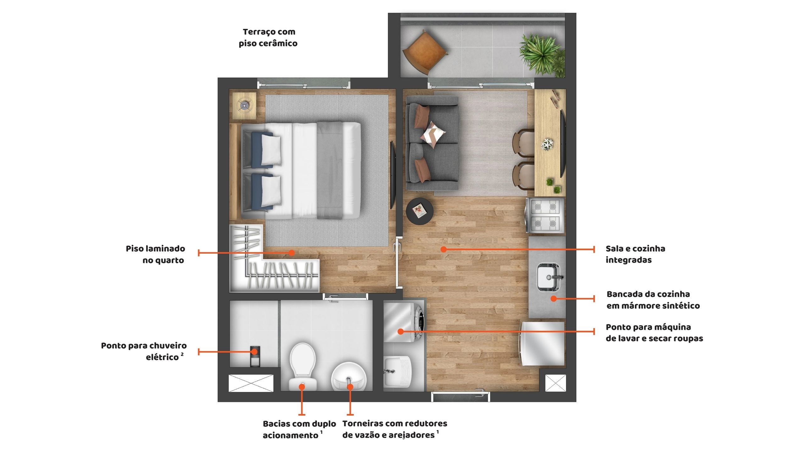 1 quarto + varanda